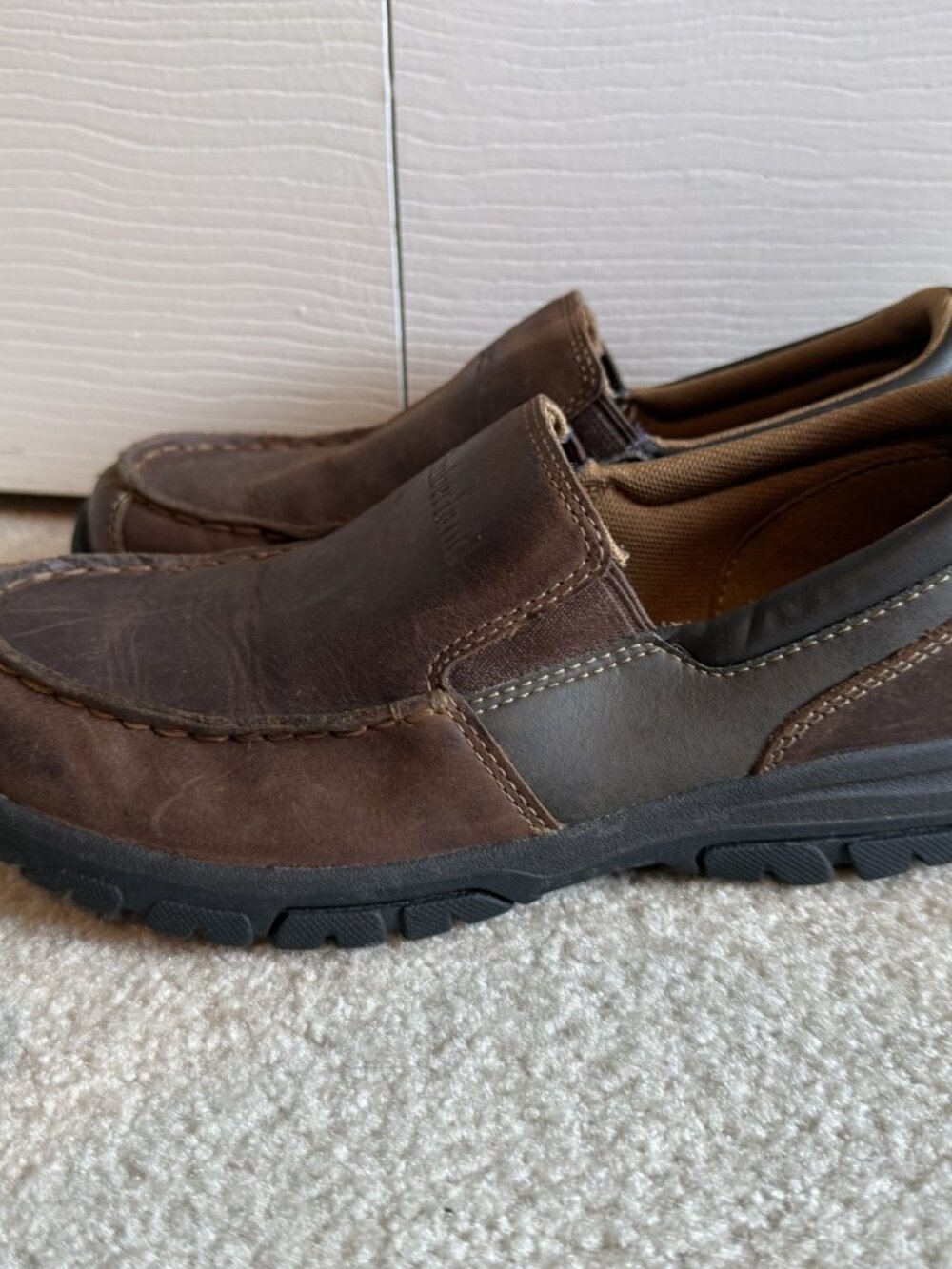 Timberland Boys Brown Leather Loafers Moc-Toe Slip-On Shoes Youth Size 5